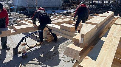 Монтаж фахверка с плоской кровлей